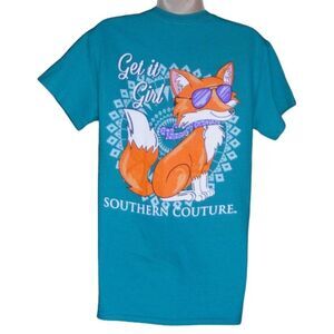 SOUTHERN COUTURE Tshirt, S, Blue, Get It Girl, Fox/Sunglasses, Short sleeves